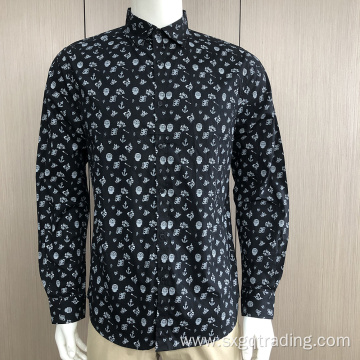 Men's 100%cotton print long sleeve shirt